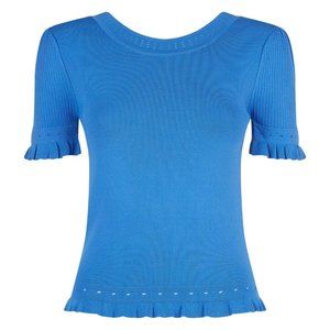 NWT Sandro Quincy Ruffled Eyelet Sweater in Blue M
